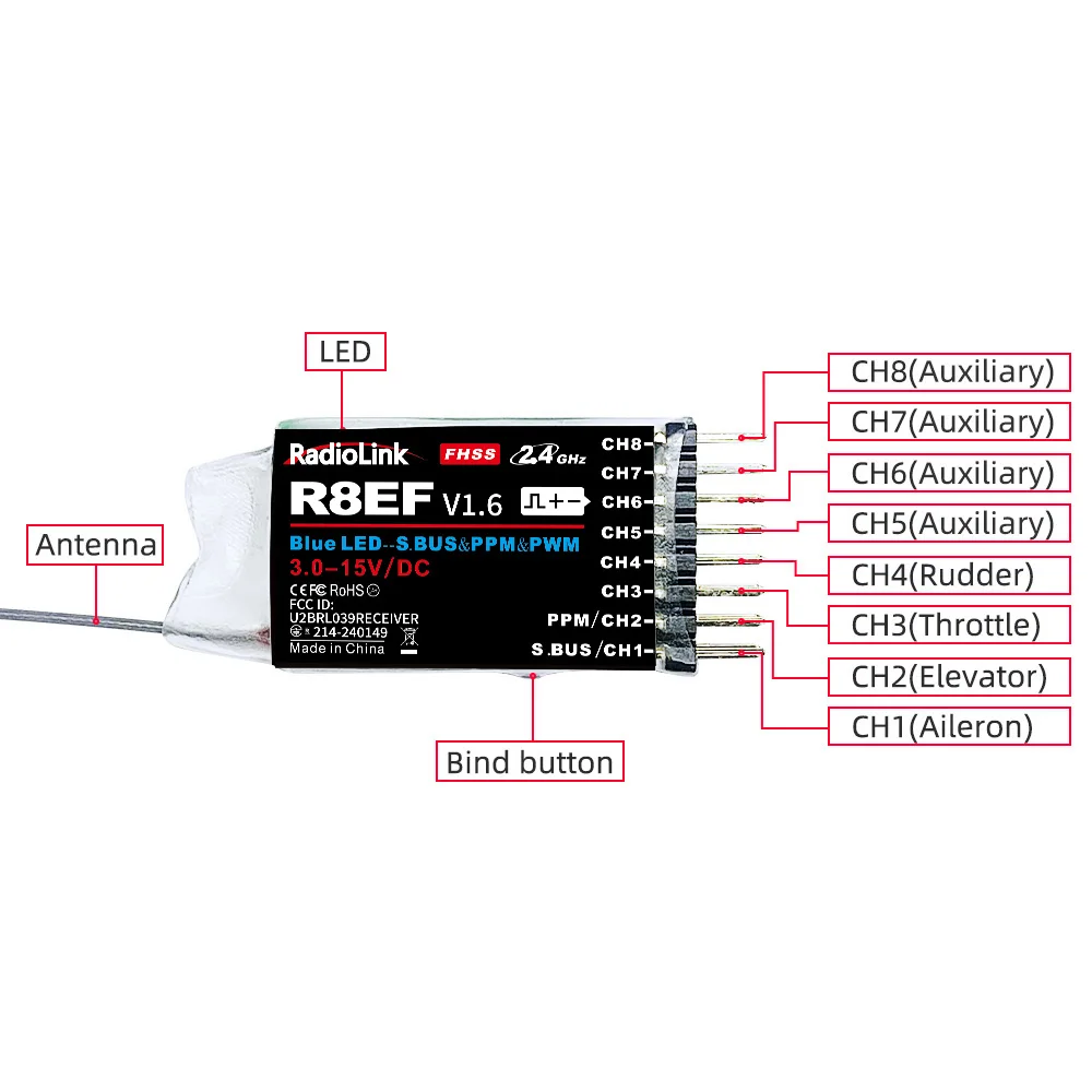 Radiolink R8EF Receiver 2.4G 8 - Receiver Sbus 8Ch avaliação e preço