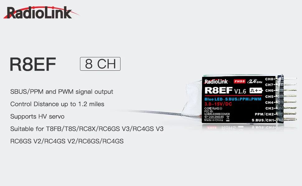 Radiolink R8EF Receiver 2.4G 8 - Receiver Sbus 8Ch avaliação e preço